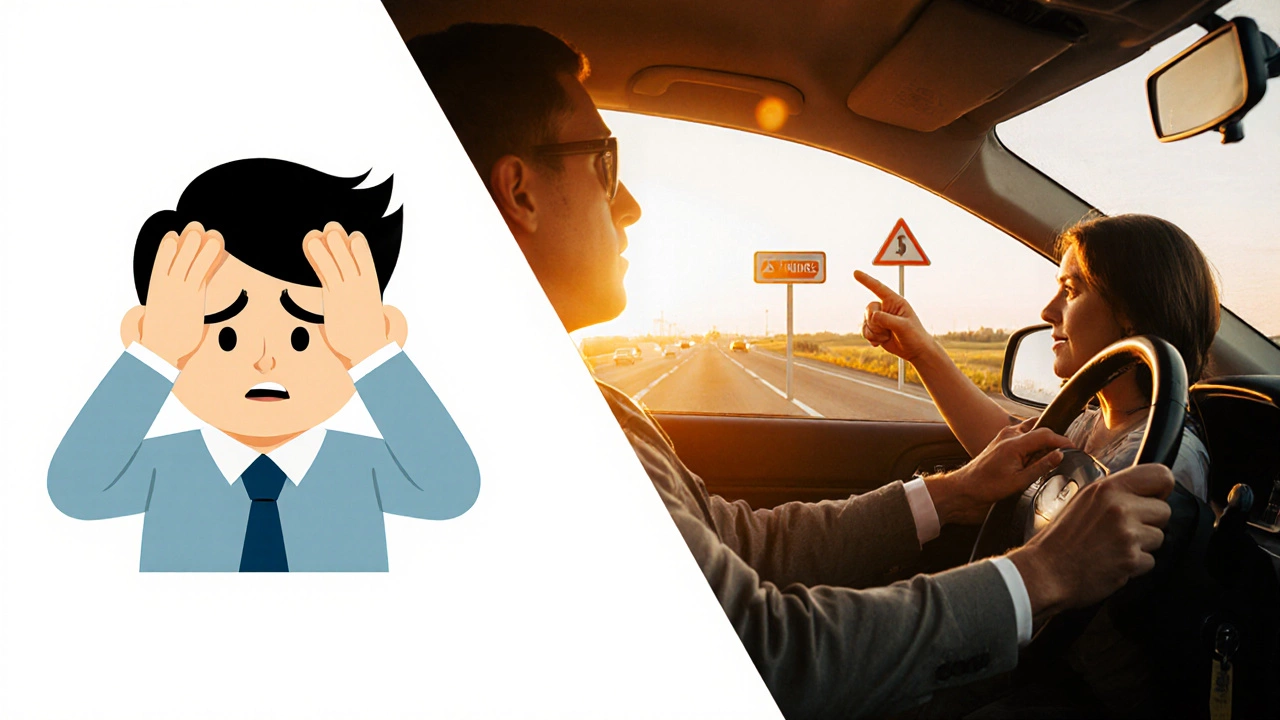 Сравнение неудачного экзамена и успешной практики с инструктором.