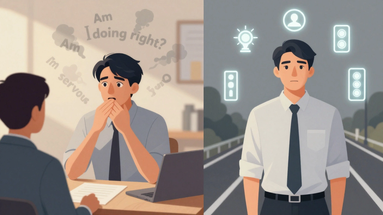 Два состояния кандидата: один говорит и отвлекается, другой молчит и сосредоточен — визуальное сравнение.