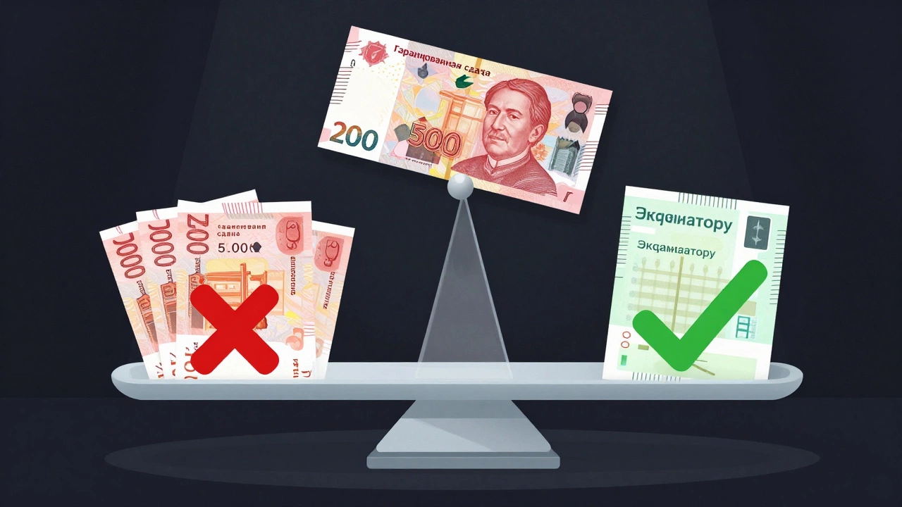 Весы сравнивают законную оплату за права с мошенническими требованиями денег.