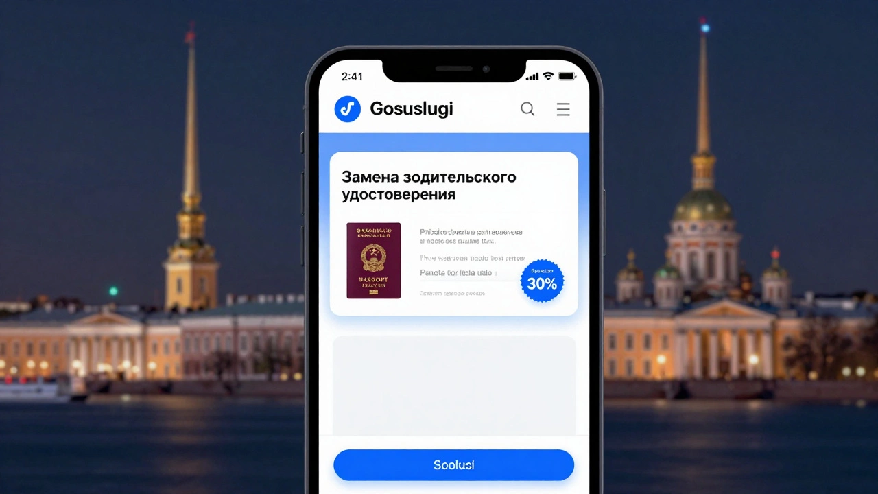 Экран смартфона с сайтом Госуслуги, на котором подана заявка на замену водительских прав.