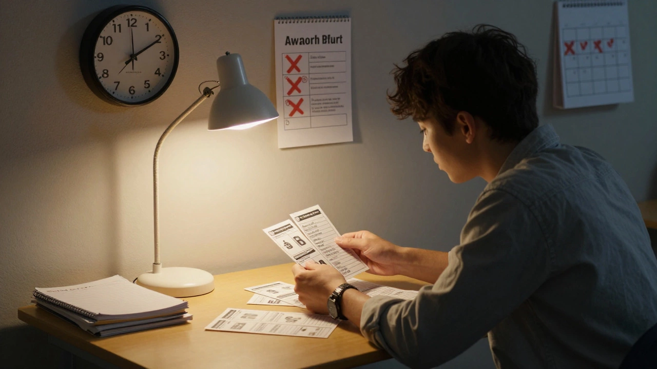 Студент учит правила дорожного движения в автошколе, на часах осталось мало времени