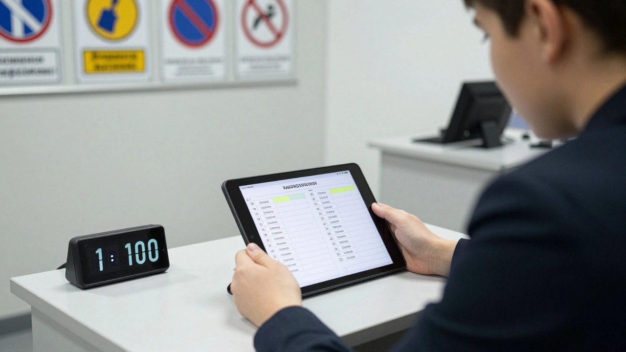 Человек сдает теоретический экзамен на возврат водительских прав в ГИБДД.