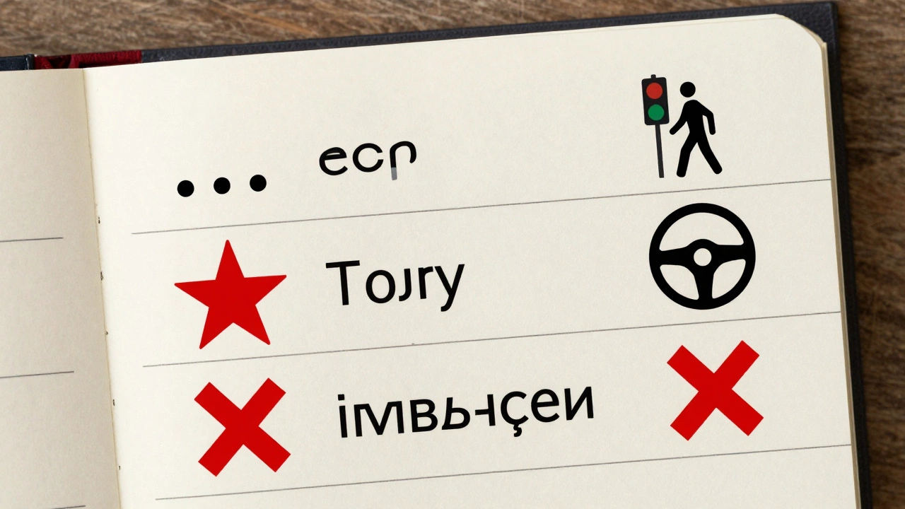 Журнал экзаменатора с отметками ошибках: незначительные, серьёзные и приводящие к провалу.