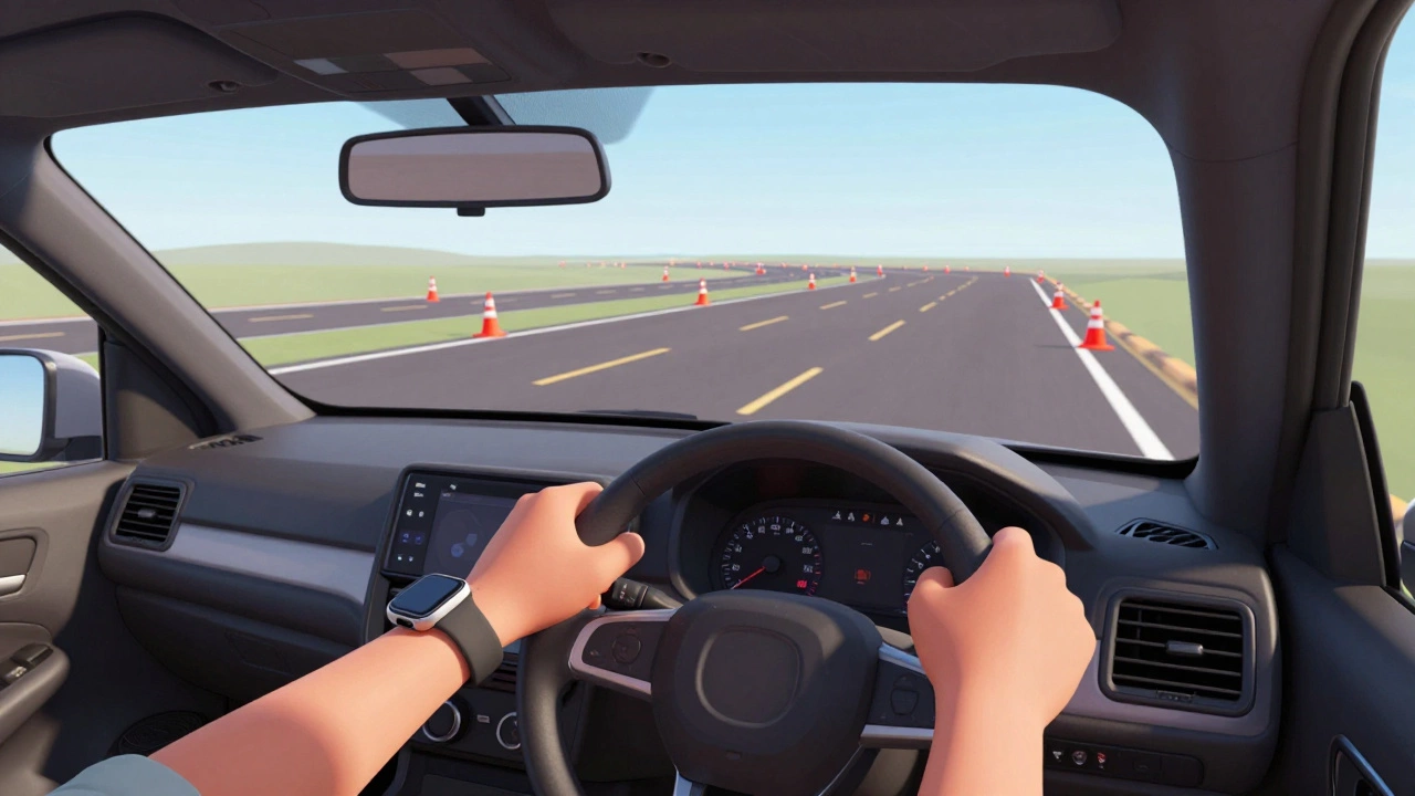 Руки на руле во время сдачи практического экзамена на вождении