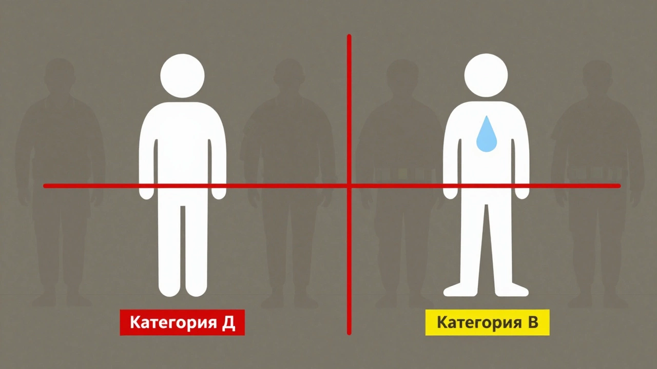 Сравнение медицинских категорий "Д" и "В" на схематичном медицинском чек-листе.