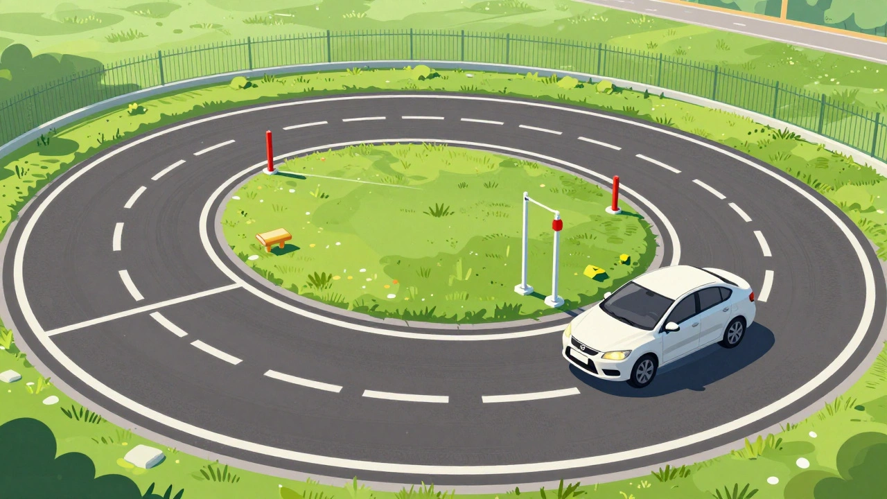 Учебный полигон с разметкой и препятствиями для тренировок.