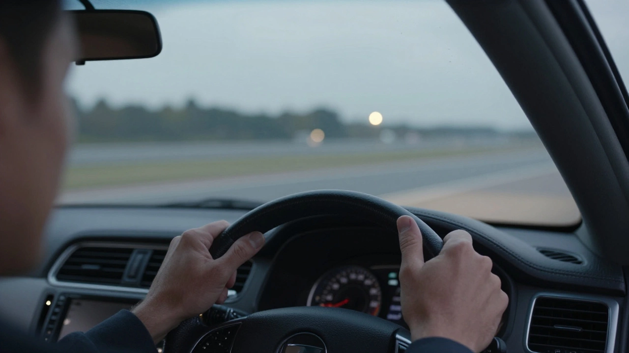 Водитель проверяет безопасность перед началом движения в салоне.