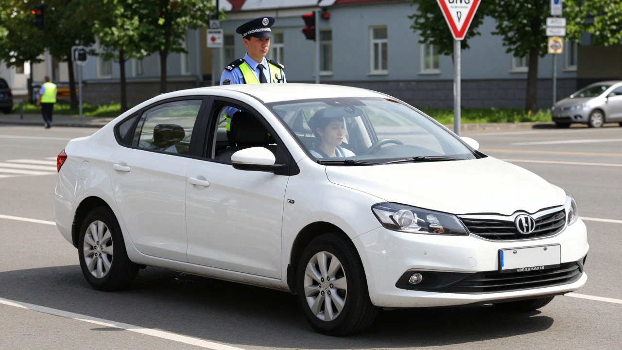 Кандидат в водители и инспектор ГИБДД в автомобиле на перекрестке
