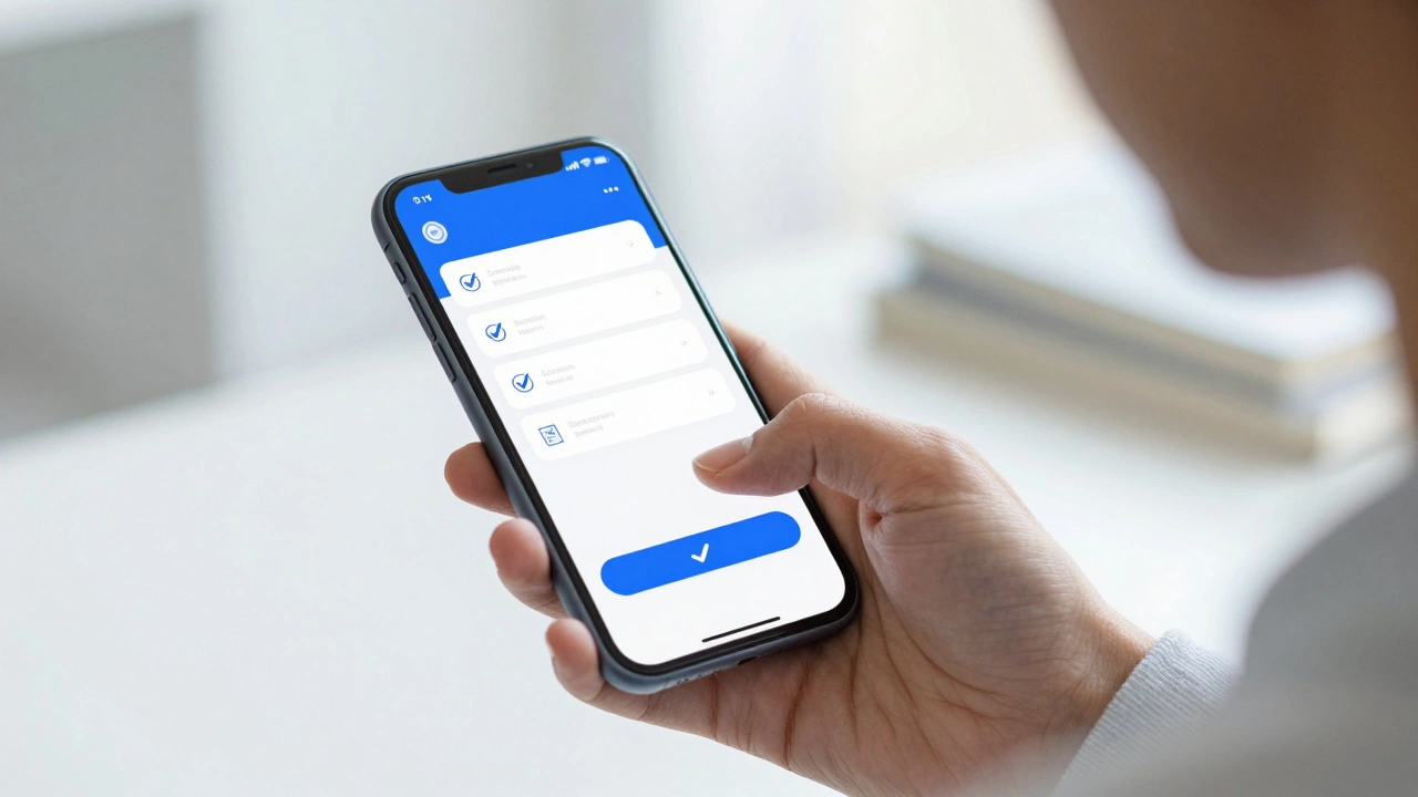 Руки держат смартфон с интерфейсом проверки государственных услуг
